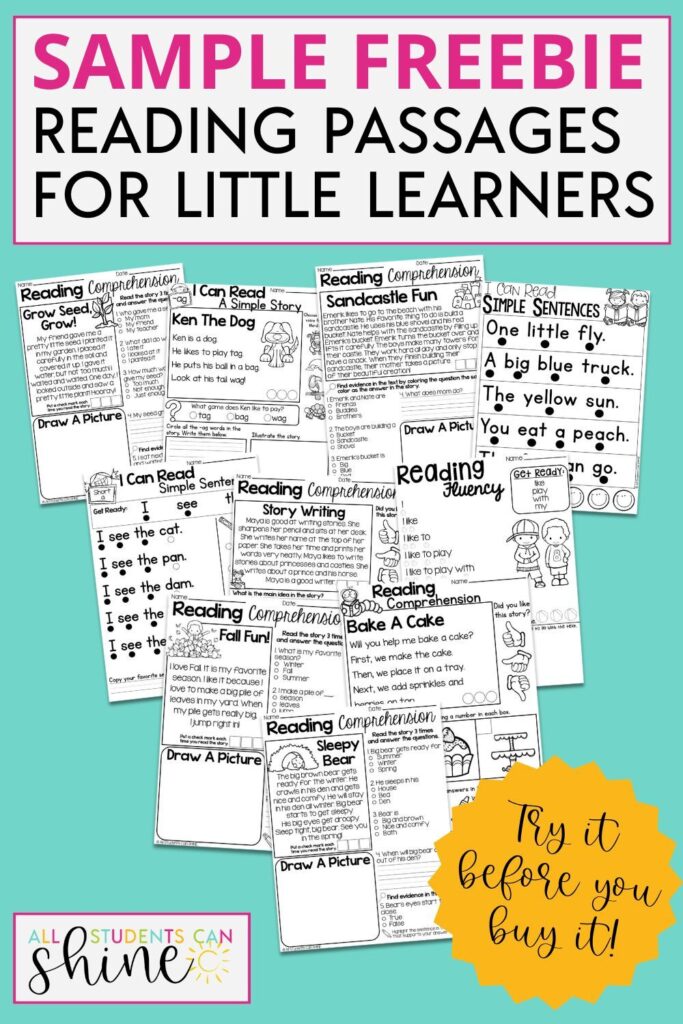 10 free comprehension and fluency reading passages for kindergarten, first, second grade