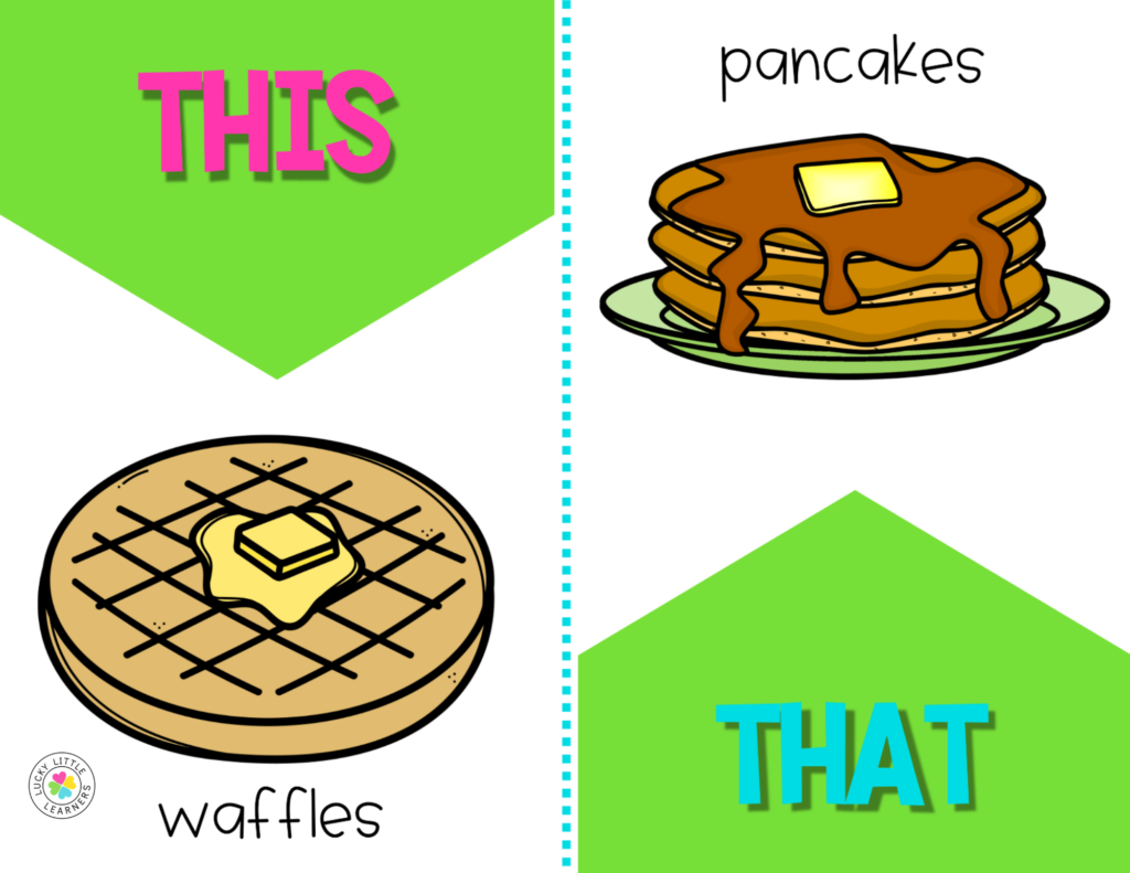 Illustration of a digital “This or That” choice activity showing waffles versus pancakes.
