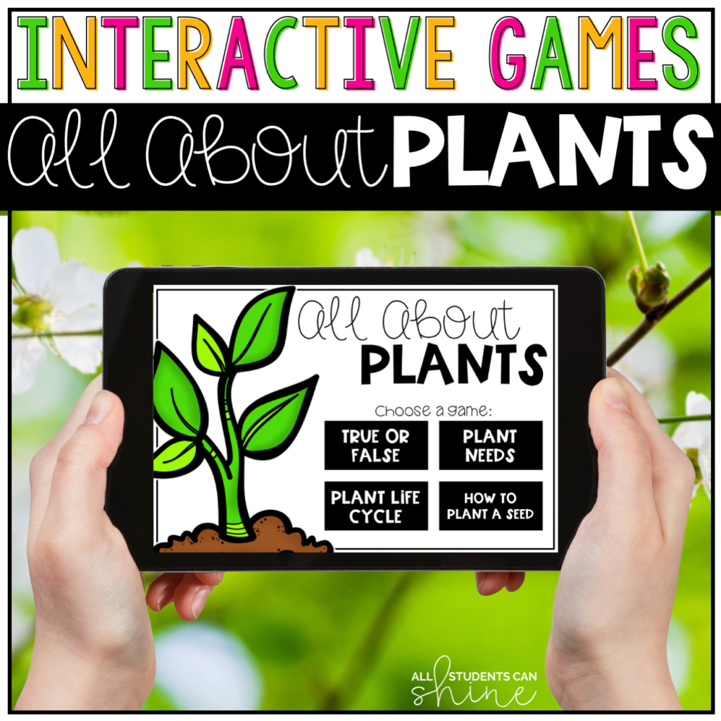 A digital All About Plants game, part of an idea list of plant activities for 1st grade
