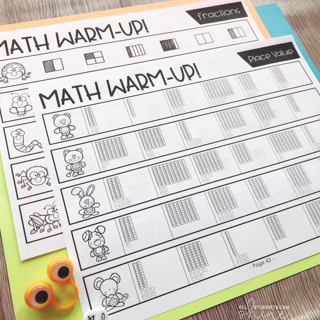 math warm-ups worksheets with fractions and place value practice for daily math review