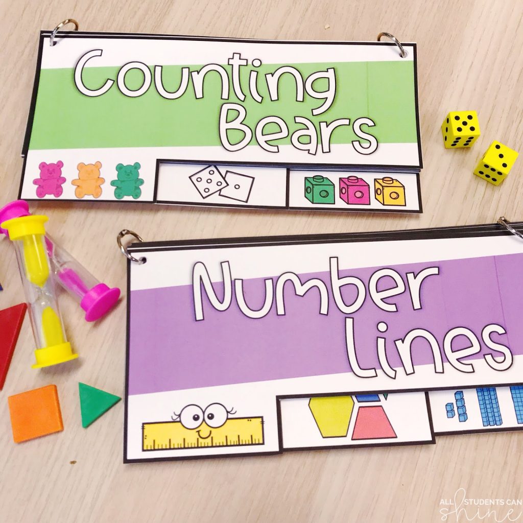 math centers manipulatives flip books featuring counting bears and number lines for hands-on learning